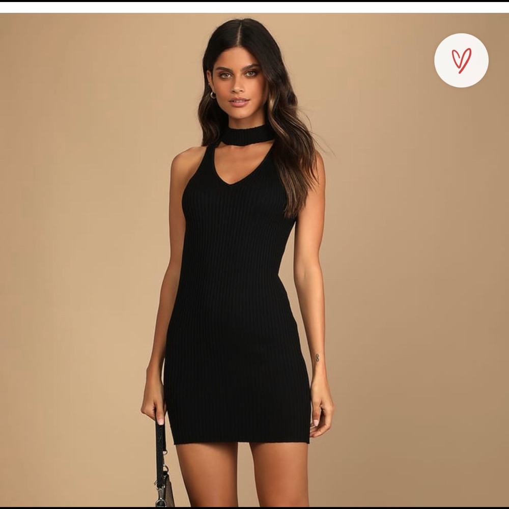 NWT Lulus Mock Neck Mini Black Dress